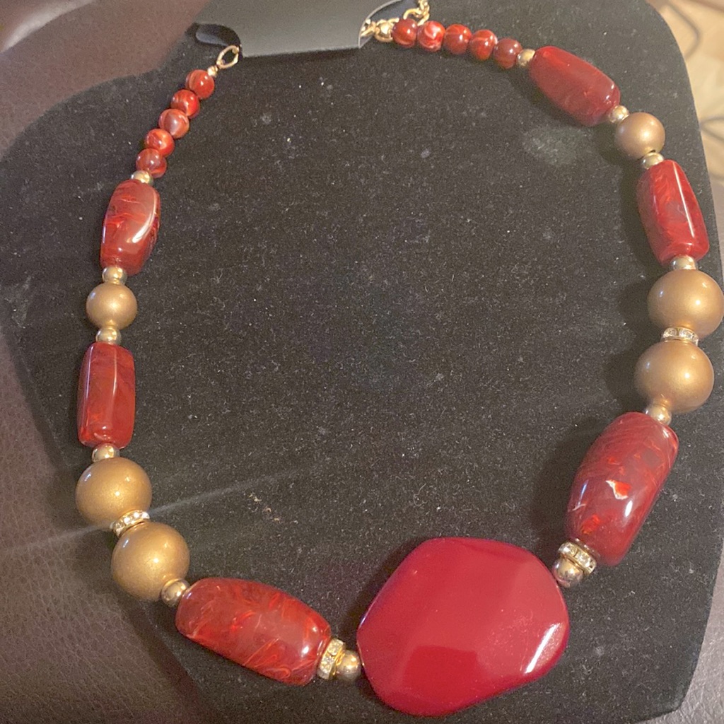 Burgundy And Goldtone Beaded Necklace